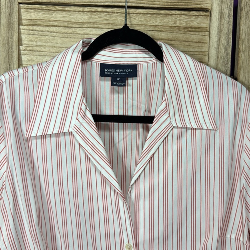 Jones New York Shirt Pink and White Long Sleeve Button Down Striped Size 1x - Picture 6 of 8